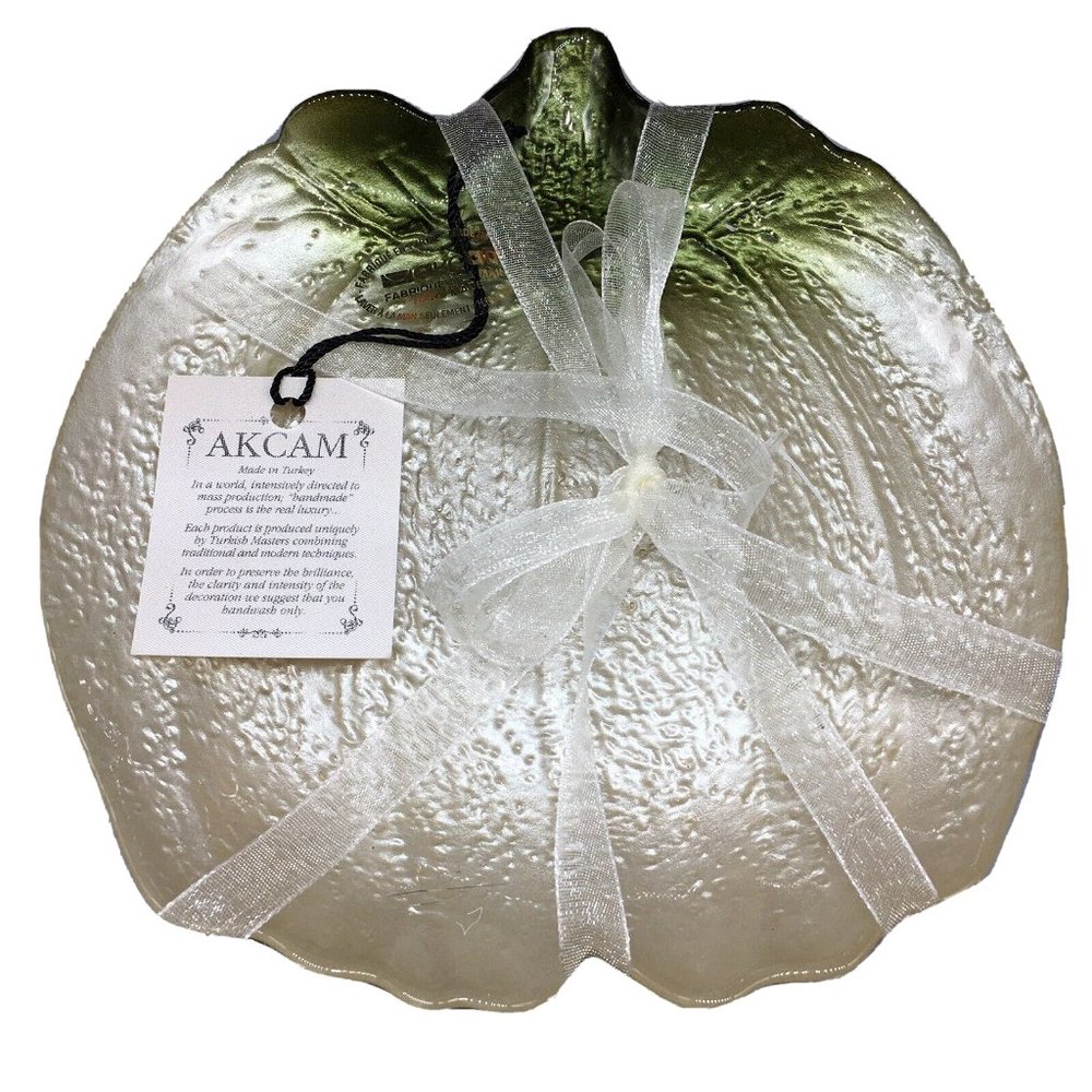 x4 Akcam Turkish Glass White Pumpkin Appetizer Plate Set 6.5" Dessert Fall Decor